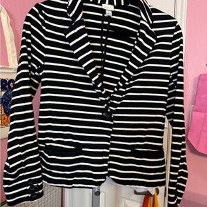 a new day Women's Black and White Striped Blazer